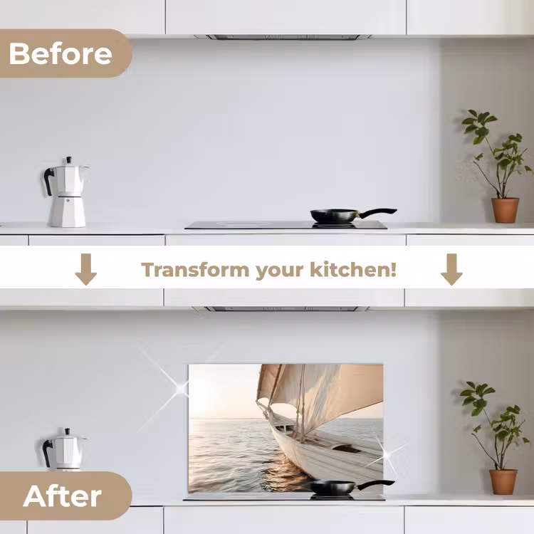Kitchen splashback for hob - Sailboat - Sea - Beige - Sun — 7