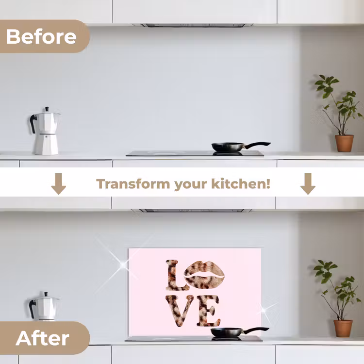 Kitchen splashback for hob - Text - Love - Panther coat - Light pink — 7