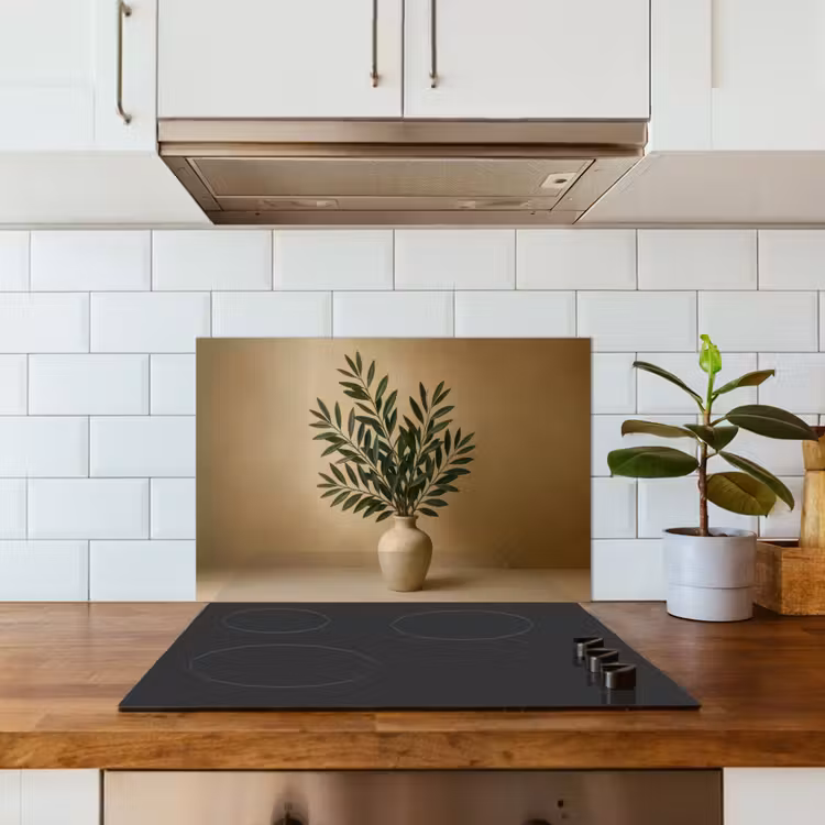 Kitchen splashback for hob - Vase - Olive branches - Leaves - Beige — 3