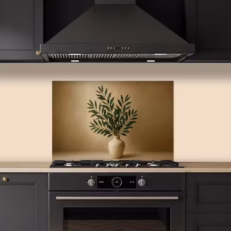 Kitchen splashback for hob - Vase - Olive branches - Leaves - Beige — 5