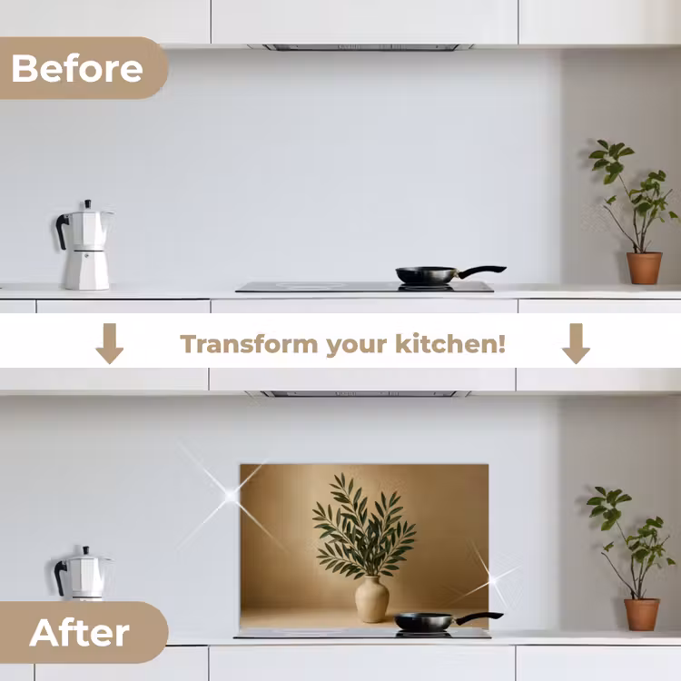 Kitchen splashback for hob - Vase - Olive branches - Leaves - Beige — 7