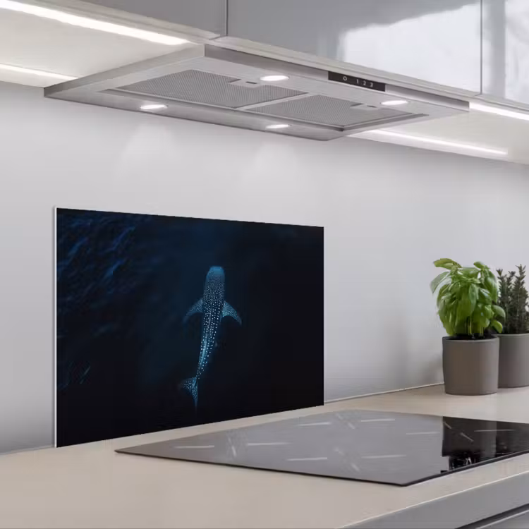 Kitchen splashback for hob - Ocean - Whale shark - Dark blue - Spots — 1