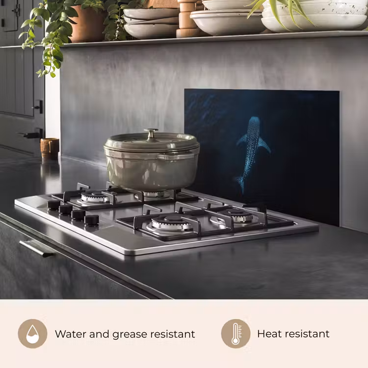 Kitchen splashback for hob - Ocean - Whale shark - Dark blue - Spots — 2