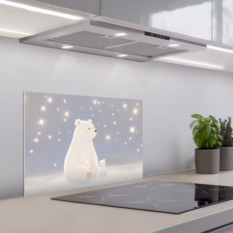 Kitchen splashback for hob - Polar bear - Snow - Stars - Blue — 1