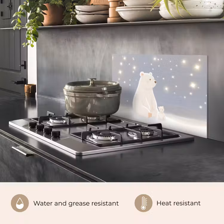 Kitchen splashback for hob - Polar bear - Snow - Stars - Blue — 2