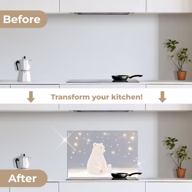 Kitchen splashback for hob - Polar bear - Snow - Stars - Blue — 7