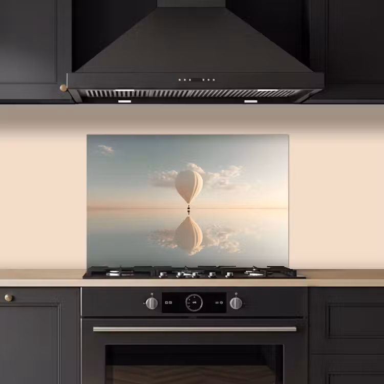 Kitchen splashback for hob - Hot air balloon - Clouds - Water - Blue — 5