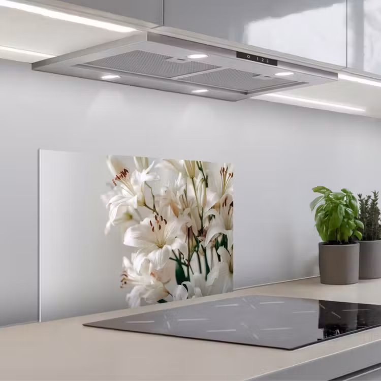 Kitchen splashback for hob - Lilies - Boekte - White - Stamens — 1