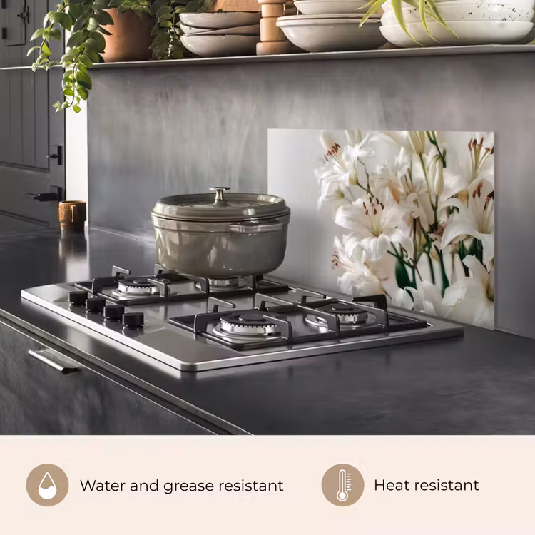 Kitchen splashback for hob - Lilies - Boekte - White - Stamens — 2