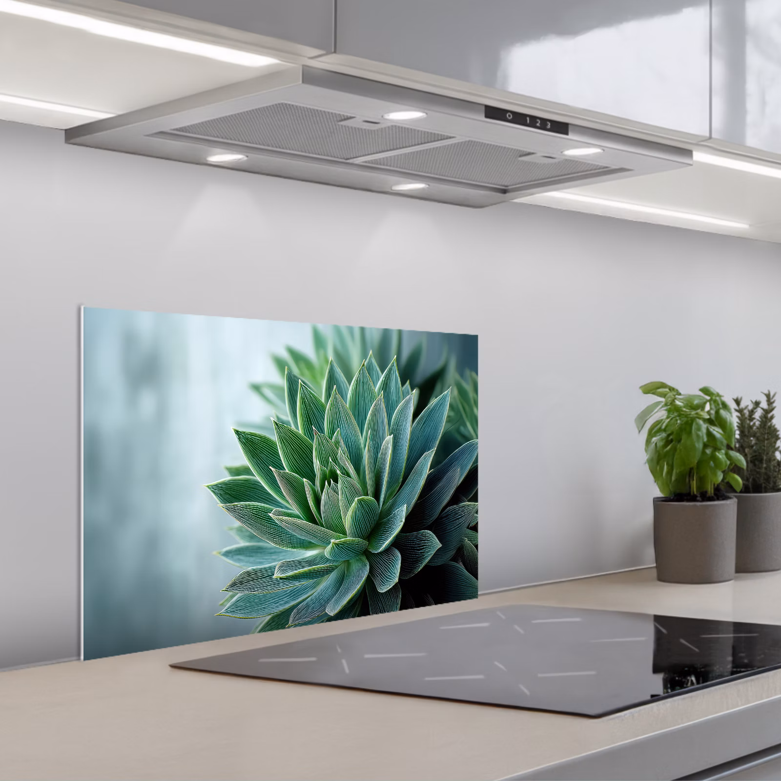 Kitchen splashback for hob - Succulent - Leaves - Green - Blurred — 1