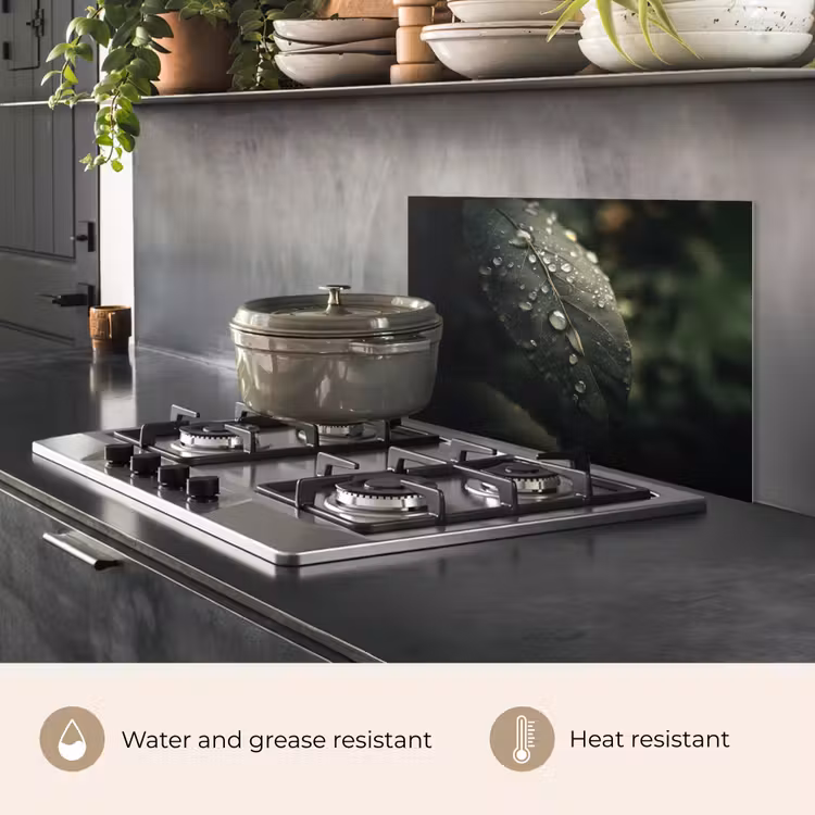 Kitchen splashback for hob - Leaf - Green - Veins - Raindrops — 2