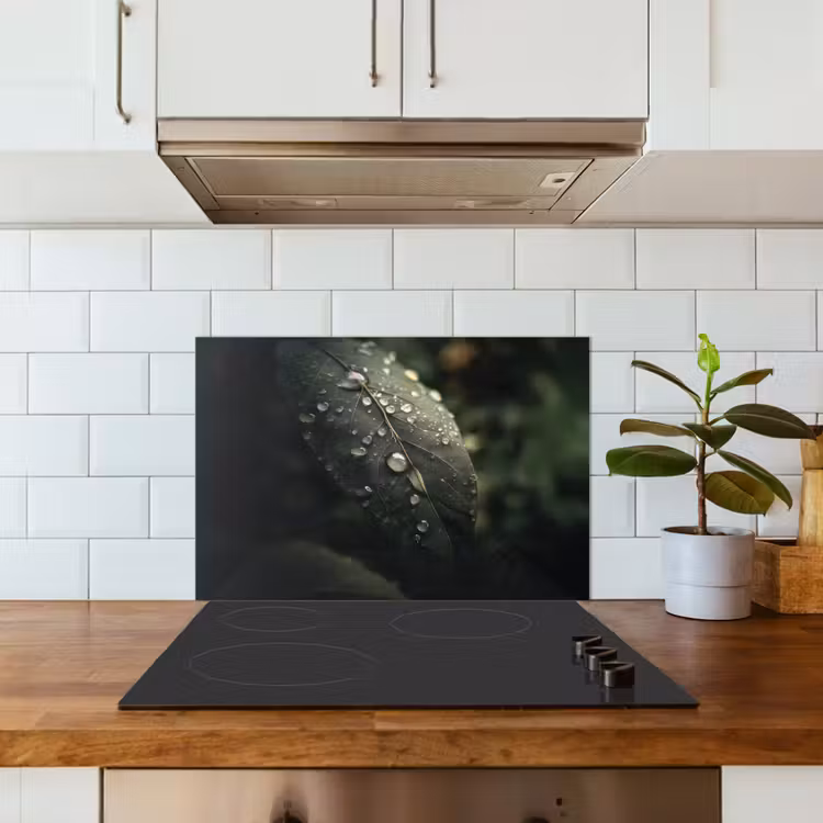 Kitchen splashback for hob - Leaf - Green - Veins - Raindrops — 3
