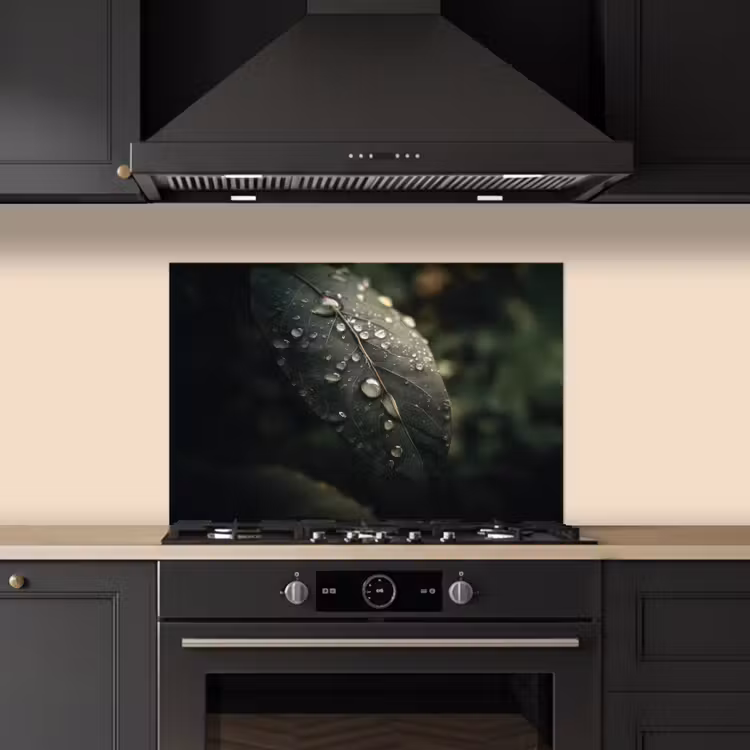 Kitchen splashback for hob - Leaf - Green - Veins - Raindrops — 5