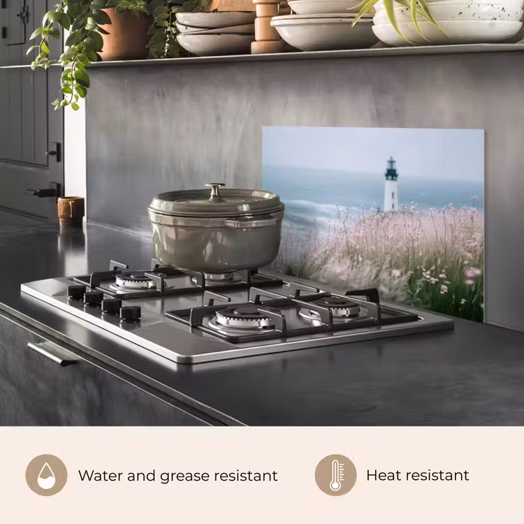 Kitchen splashback for hob - Lighthouse - Cliff - Sea - Flowers — 2