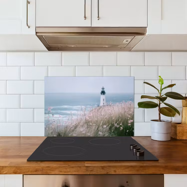 Kitchen splashback for hob - Lighthouse - Cliff - Sea - Flowers — 3
