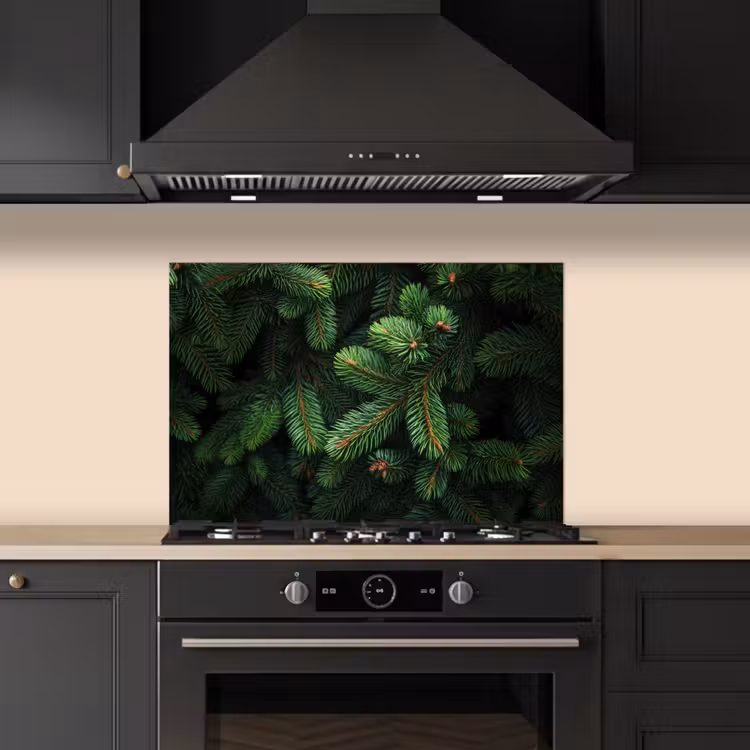 Kitchen splashback for hob - Spruce branches - Buds - Needles - Green — 5