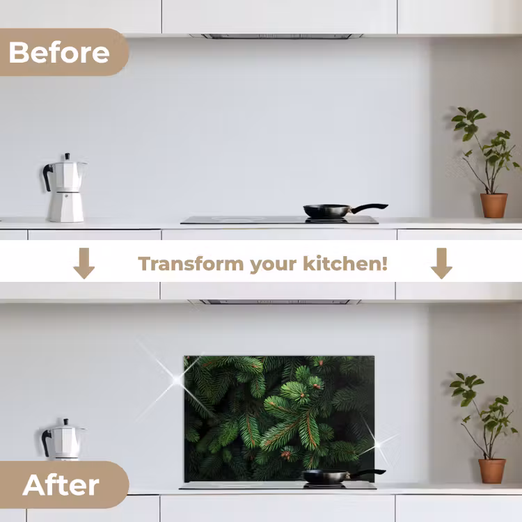 Kitchen splashback for hob - Spruce branches - Buds - Needles - Green — 7