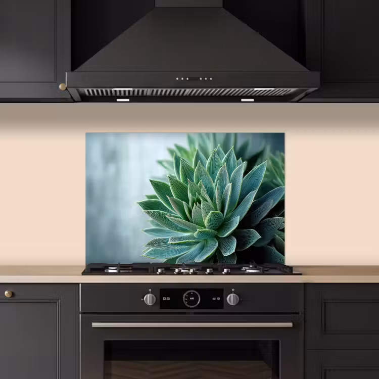 Kitchen splashback for hob - Succulent - Leaves - Green - Blurred — 5