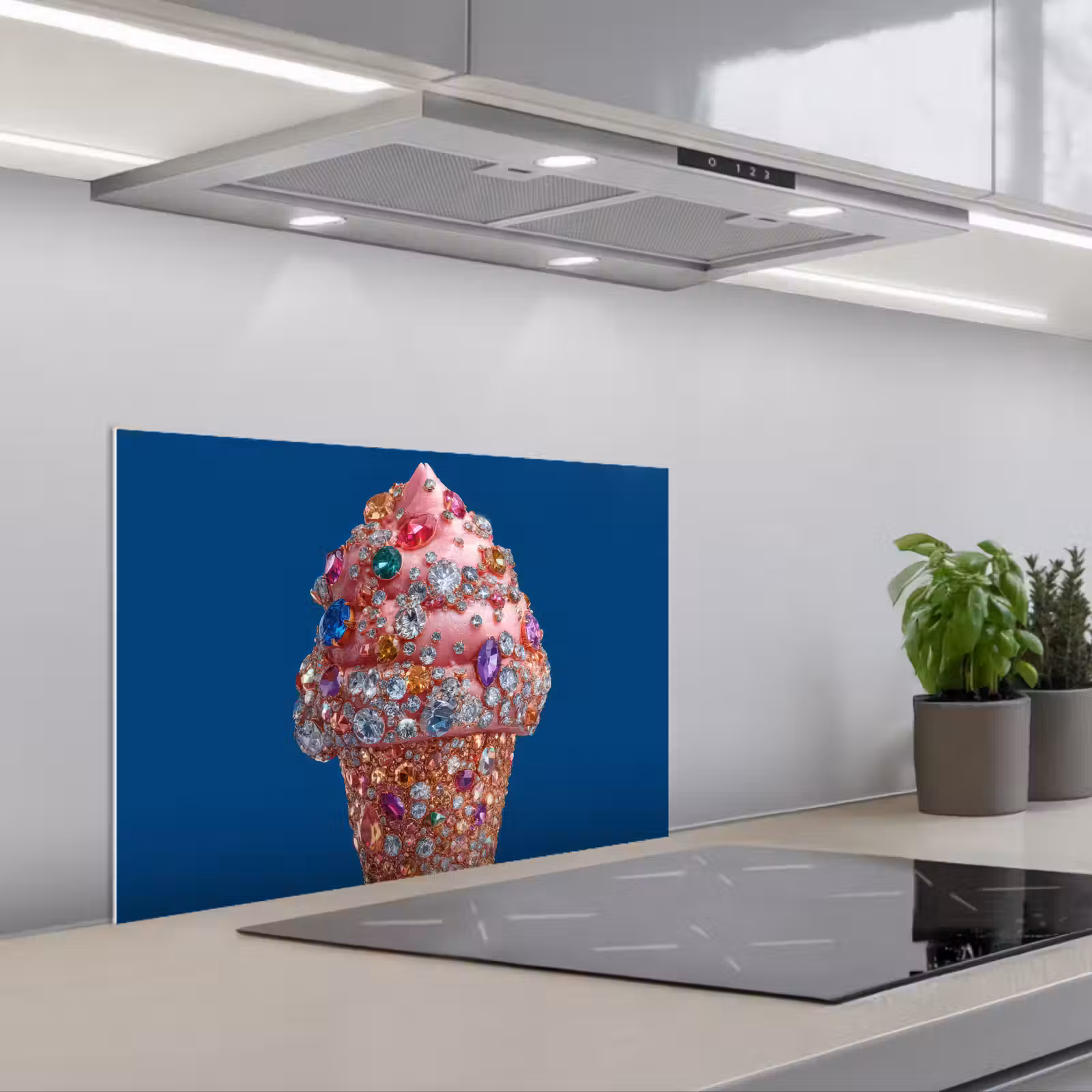 Kitchen splashback for hob - Ice cream cone - Rhinestones - Blue — 1