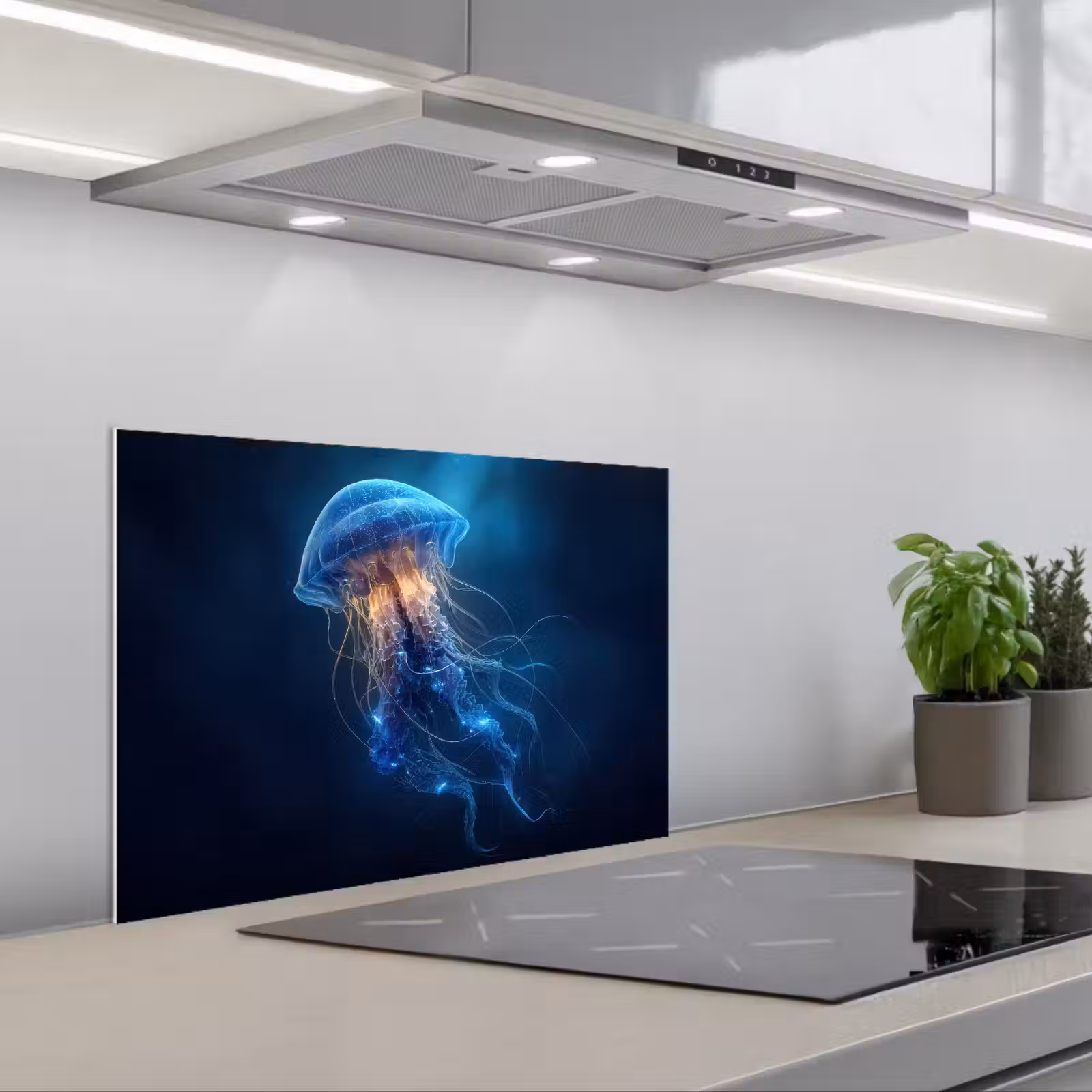 Kitchen splashback for hob - Jellyfish - Luminous - Tentacles - Blue — 1