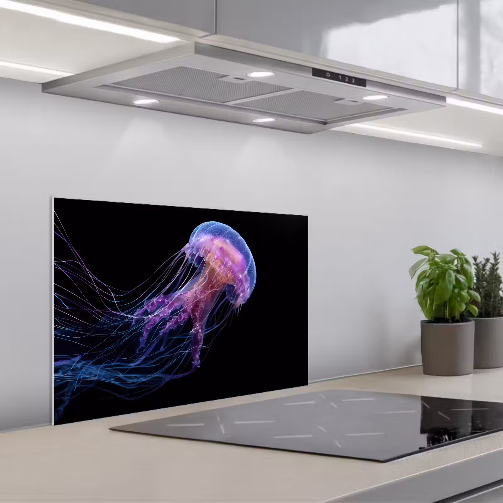 Kitchen splashback for hob - Jellyfish - Translucent - Pink - Tentacles — 1