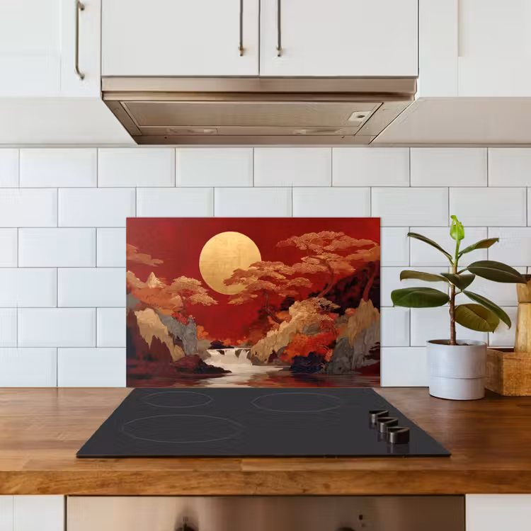 Kitchen splashback for hob - Full moon - Landscape - Waterfall — 3