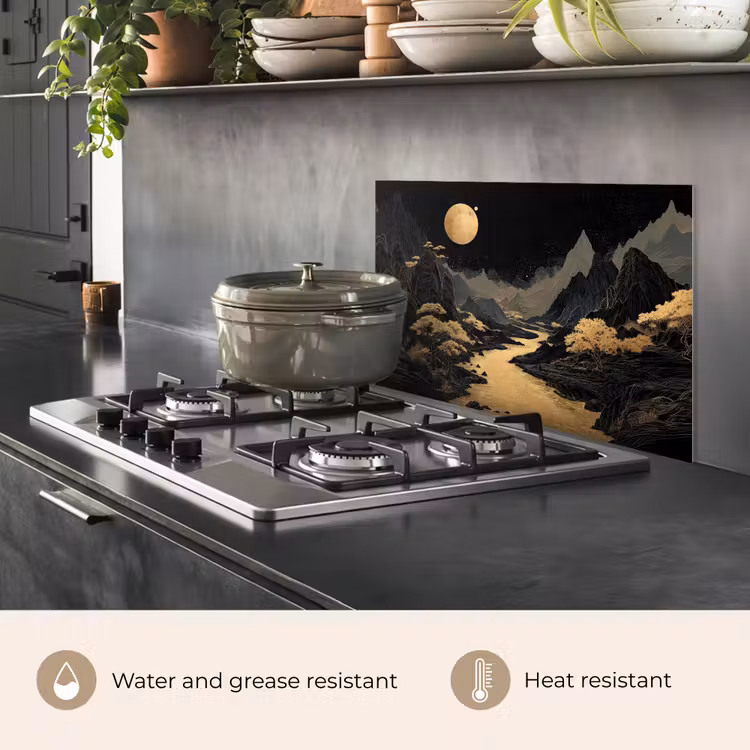 Kitchen splashback for hob - Golden river - Mountains - Moon - Starry sky — 2