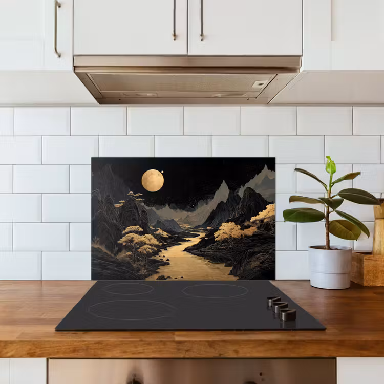 Kitchen splashback for hob - Golden river - Mountains - Moon - Starry sky — 3