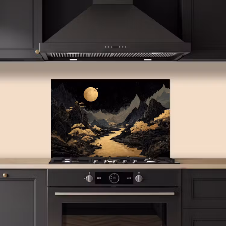 Kitchen splashback for hob - Golden river - Mountains - Moon - Starry sky — 5