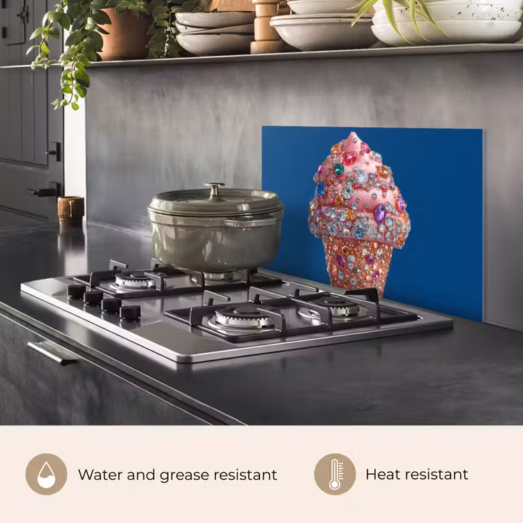Kitchen splashback for hob - Ice cream cone - Rhinestones - Blue — 2