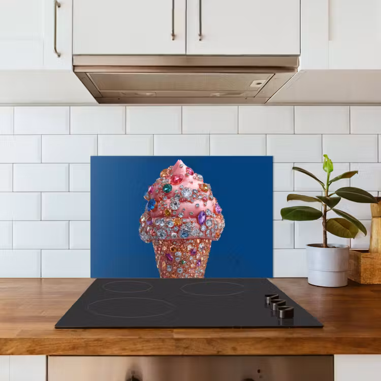 Kitchen splashback for hob - Ice cream cone - Rhinestones - Blue — 3