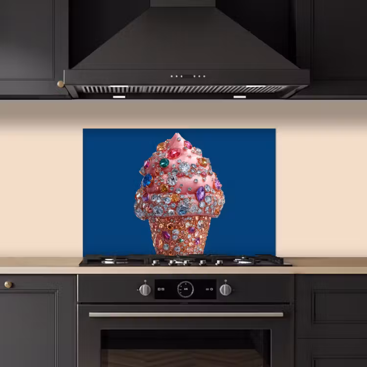 Kitchen splashback for hob - Ice cream cone - Rhinestones - Blue — 5