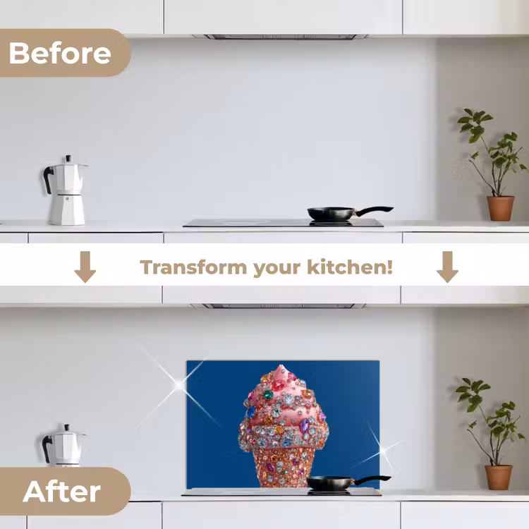 Kitchen splashback for hob - Ice cream cone - Rhinestones - Blue — 7