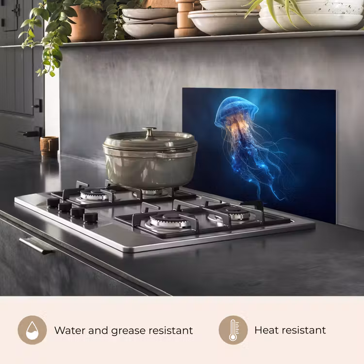 Kitchen splashback for hob - Jellyfish - Luminous - Tentacles - Blue — 2