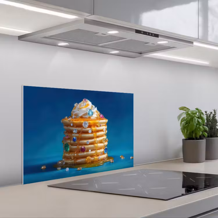 Kitchen splashback for hob - Pancakes - Pebbles - Glitter - Whipped cream — 1