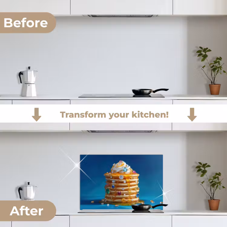 Kitchen splashback for hob - Pancakes - Pebbles - Glitter - Whipped cream — 7