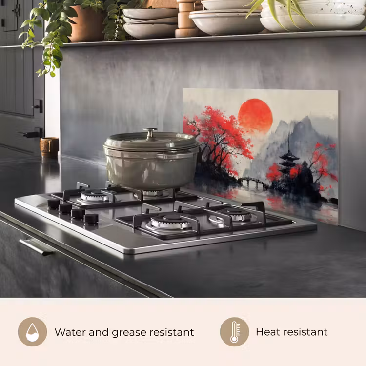 Kitchen splashback for hob - Red sun - River - bridge - Trees — 2
