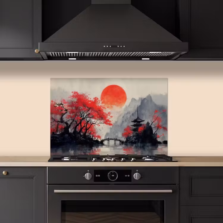 Kitchen splashback for hob - Red sun - River - bridge - Trees — 5