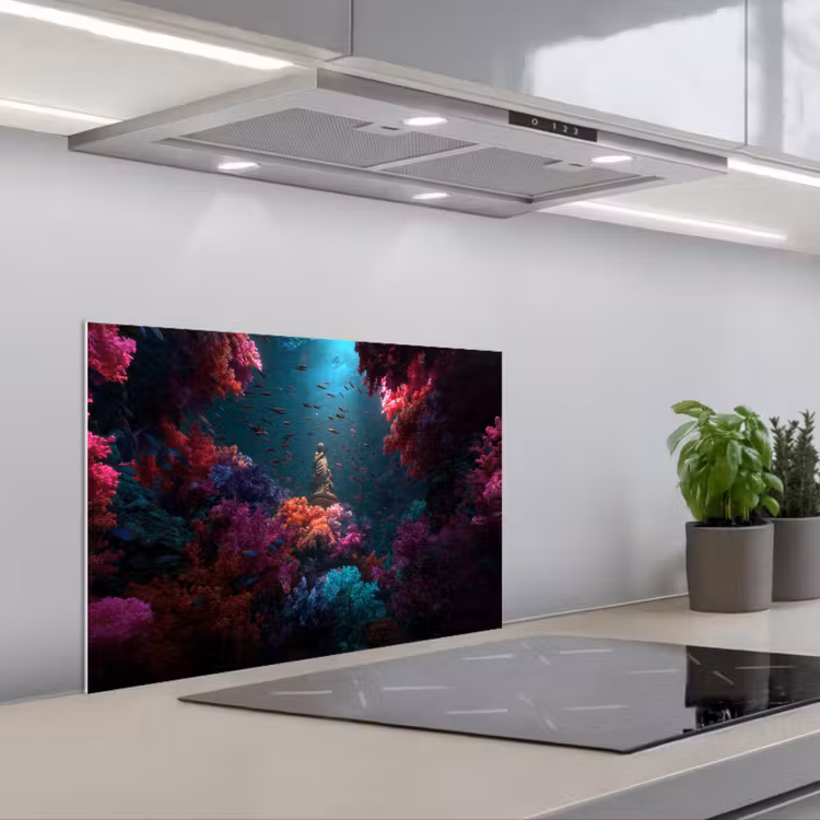 Kitchen splashback for hob - Statue - Seabed - Coral - Colorful — 1