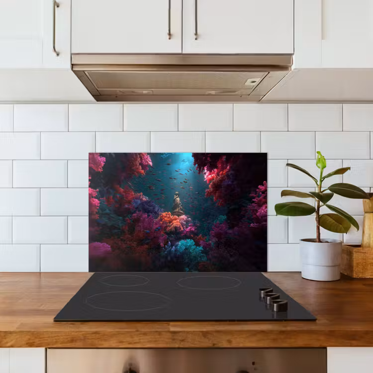 Kitchen splashback for hob - Statue - Seabed - Coral - Colorful — 3