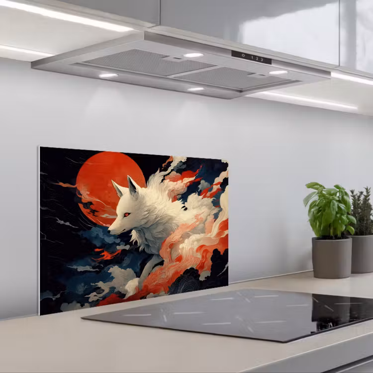 Kitchen splashback for hob - White fox - clouds - moon — 1