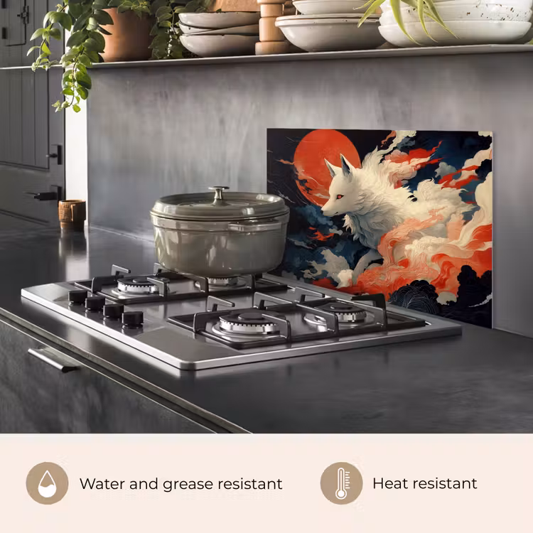 Kitchen splashback for hob - White fox - clouds - moon — 2