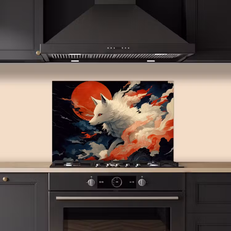 Kitchen splashback for hob - White fox - clouds - moon — 5