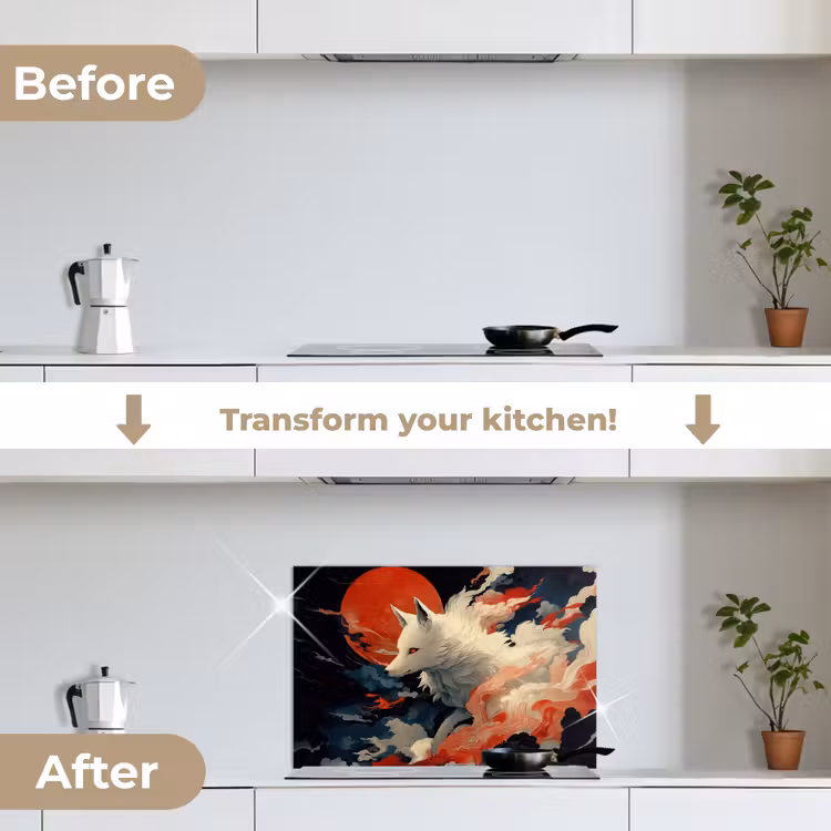 Kitchen splashback for hob - White fox - clouds - moon — 7