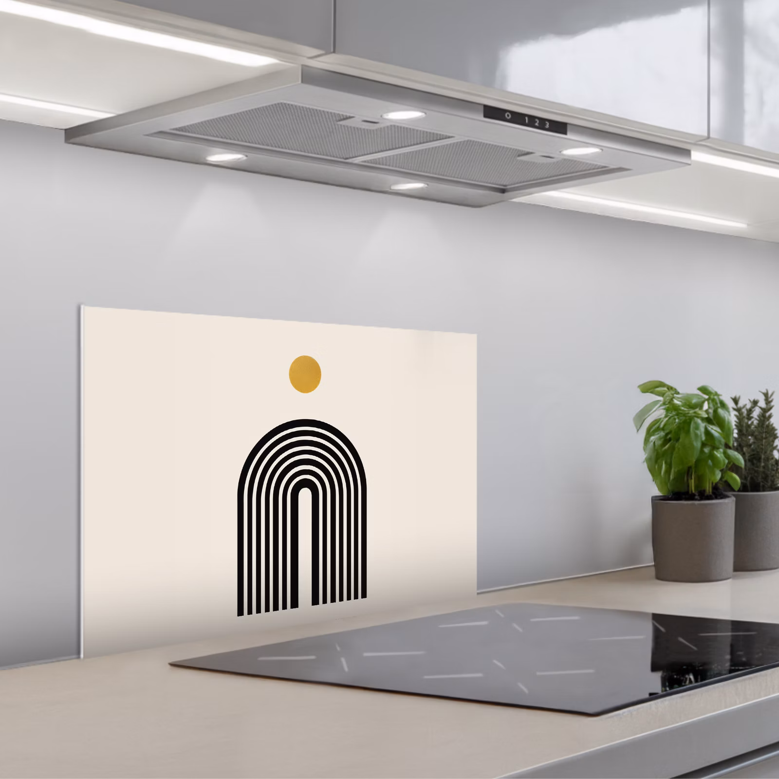 Kitchen splashback for hob - Minimalist - Black bow - Golden circle — 1