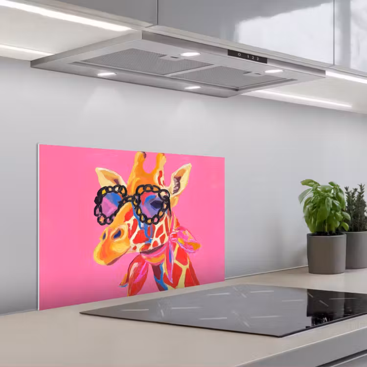 Kitchen splashback for hob - Giraffe - Pink - Glasses - Scarf — 1