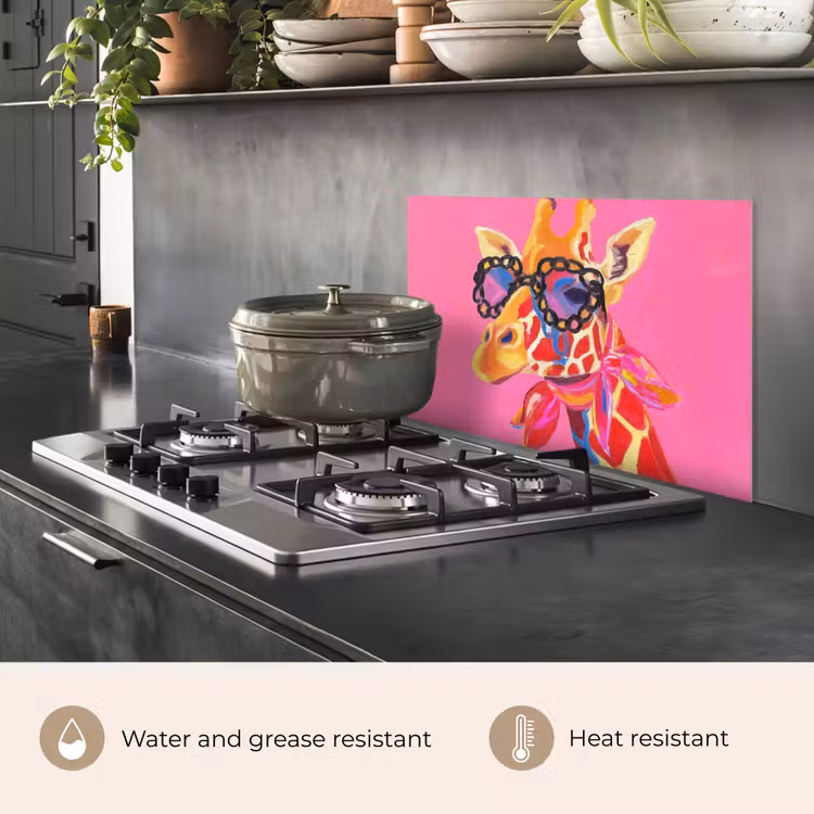 Kitchen splashback for hob - Giraffe - Pink - Glasses - Scarf — 2