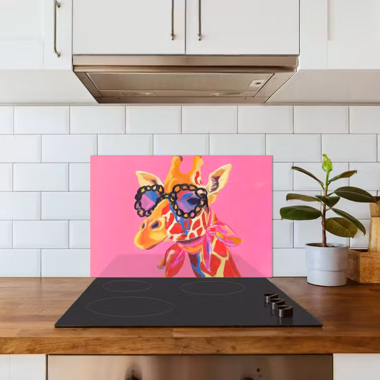 Kitchen splashback for hob - Giraffe - Pink - Glasses - Scarf — 3