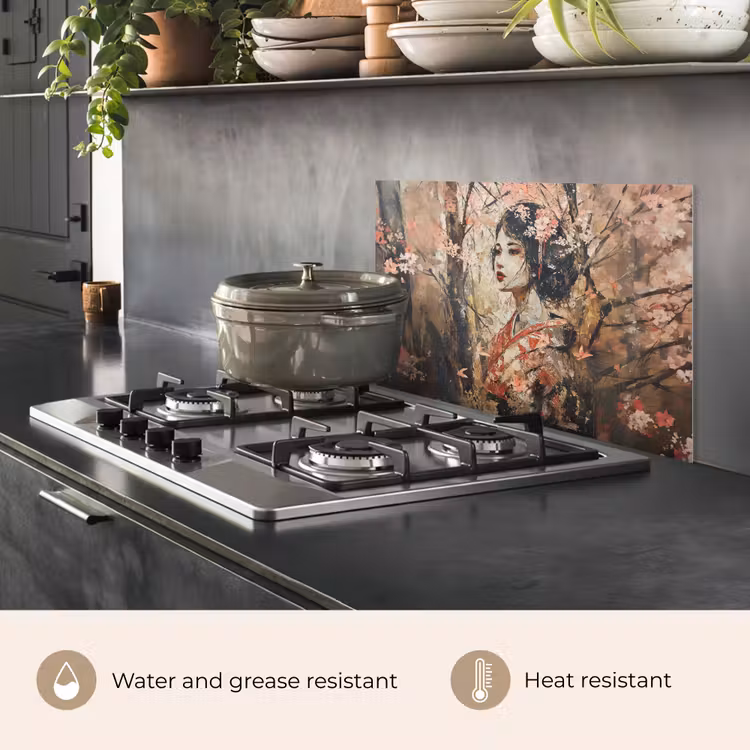 Kitchen splashback for hob - Kimono - Woman - cherry trees — 2