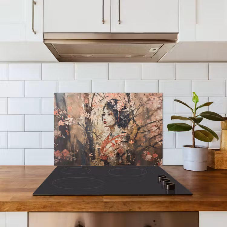 Kitchen splashback for hob - Kimono - Woman - cherry trees — 3